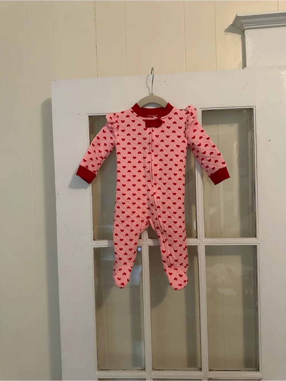 Pink Valentine heart footie with matching doll (6-9 months)